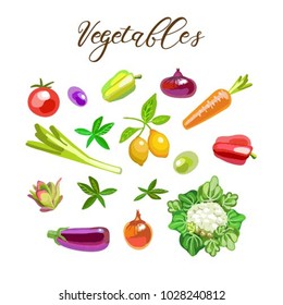 A set of fresh vegetables. Isolated icon. Vector illustration.
