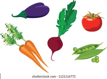 Set of fresh vegetables isolated on white background