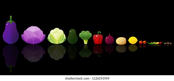 Set of fresh vegetables on dark background , healthy food , vector , illustration
