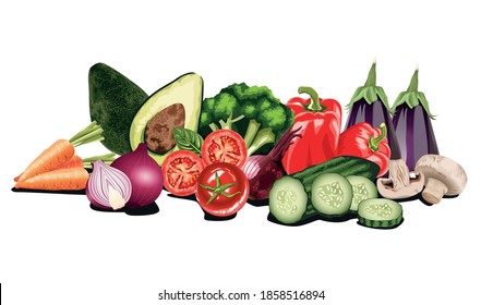 set of fresh vegetables salad vector illustration design