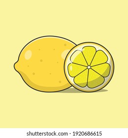 Set of fresh whole, cut slice lemon fruit isolated on white background. Summer fruits for healthy lifestyle. Organic fruit. Cartoon style. Vector illustration for any design.