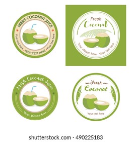 Set of fresh young coconut badge label and logo for sticker and sign