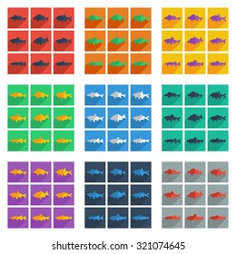 It is a set of freshwater fish with shadow flat concept modern design