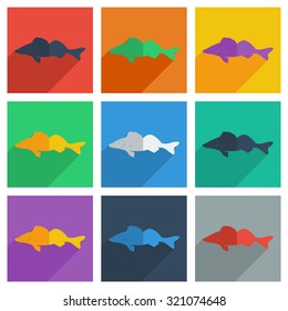 It is a set of freshwater fish with shadow flat concept modern design