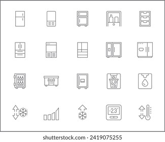 El frigorífico y el frigorífico están alineados. Contiene íconos como el hogar, electrodomésticos, frigorífico de doble puerta, frigorífico de puerta lateral, hielo, copo de nieve, cocina, Celsius, Fahrenheit y más.