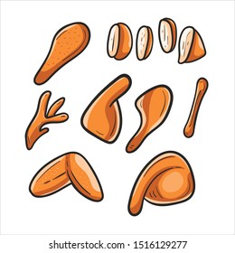 Set Fried Chicken Cartoon with Full Color Illustration