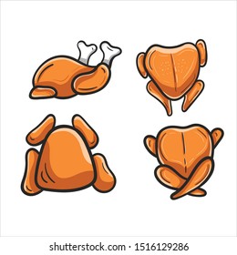 Set Fried Chicken Cartoon with Full Color Illustration