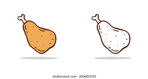 Set Fried Chicken icon Design Template. Illustration vector graphic. cartoon.Flat design.Outline and colored style isolated on white background. Perfect for food concepts, diet infographics.