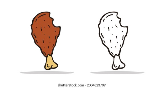Set Fried Chicken icon Design Template. Illustration vector graphic. cartoon.Flat design.Outline and colored style isolated on white background. Perfect for food concepts, diet infographics.