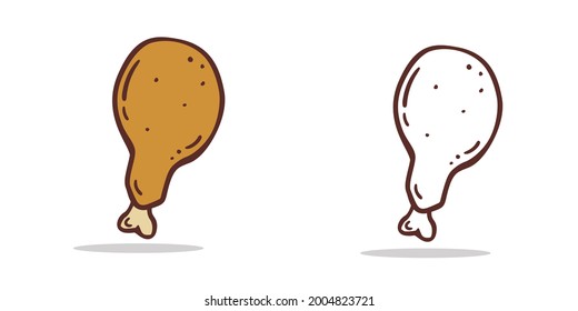 Set Fried Chicken icon Design Template. Illustration vector graphic. cartoon.Flat design.Outline and colored style isolated on white background. Perfect for food concepts, diet infographics.