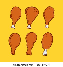 Set Fried Chicken leg icon Design Template. Illustration vector graphic. Flat design. Fast food.Perfect for food concepts, diet infographics, icons or web design, street restaurants menu