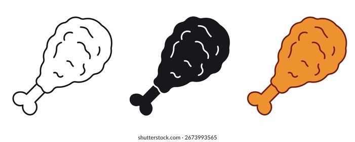 Conjunto de icono de pierna de pollo frito, Ilustración vectorial .