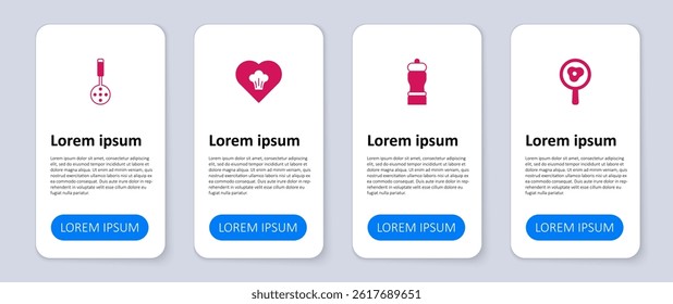 Set Fried eggs on frying pan, Pepper, Chef hat and Spatula. Business infographic template. Vector