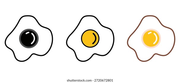 Conjunto de ovos fritos vetor. Ícone de comida, cozinha de café da manhã e conceito delicioso.