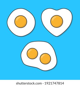 Set Of Fried Eggs Vector Icon Illustration. Omelette Egg Flat Icon