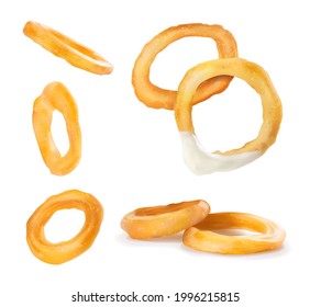 Set of fried onion rings. Vector illustration.