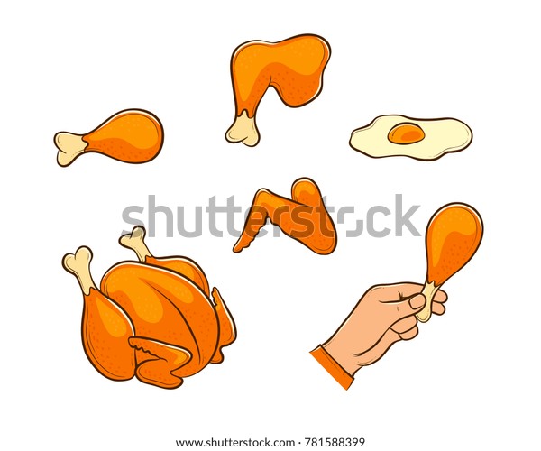 Vector De Stock Libre De Regalias Sobre Conjunto De Alimentos De Pollo Fritos