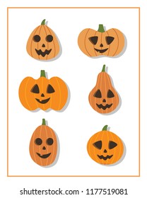 Set of friendly orange pumpkins. Halloween concept