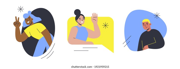 Set of friendly people for website. Flat vector illustration.