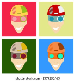 Set of Friendly Robot Character With flat Cartoon Illustration