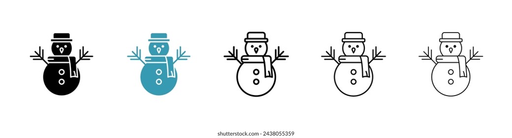 Set of Friendly Snowman Icons. Vector Illustrations of Cheerful Snowmen.