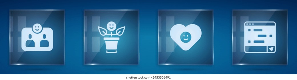 Set Friends forever, BFF best friends, Good relationship and Chat messages laptop. Square glass panels. Vector