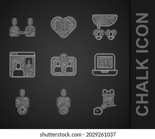 Set Friends Forever, Loss Of Friend, Give Gift, BFF Best Friends, Add To, Video Chat Conference, Necklace With Heart Shaped And Happy Friendship Day Icon. Vector