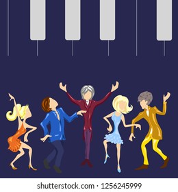 Set of friends having fun at a party, cartoon vector. Boys and girls dancing. Having fun together.