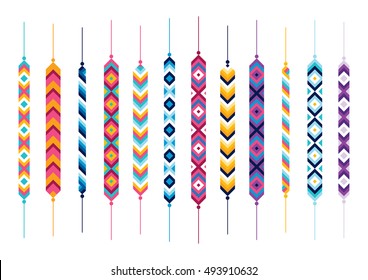 Set Of Friendship Hippie Bracelets. Multicolor Vector Illustration 