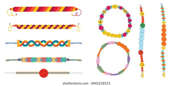 Conjunto de pulseras hippy de la amistad. Ilustración vectorial multicolor