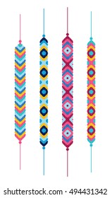 Set of friendship hippy bracelets. Multicolor vector illustration