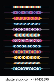 Set of friendship hippy bracelets. Multicolor vector illustration