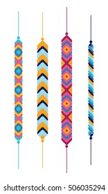 Set of friendship hippy bracelets. Multicolor vector illustration