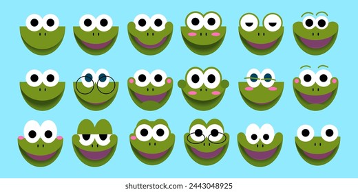 Set of frog animal cartoon icon character hand drawn isolated on white background vector illustration.