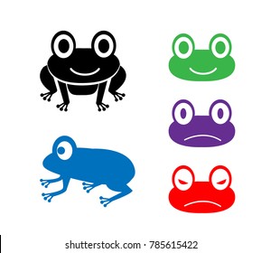 Set of frog icon in cartoon style, vector design