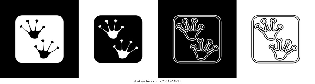 Set Frog paw footprint icon isolated on black and white background.  Vector