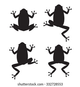 Set of frog silhouettes on white background