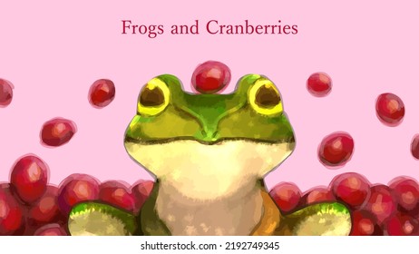 Set of frogs and cranberries in vector format painted with digital watercolor