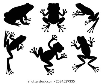 Set of frogs Silhouette in various poses vector illustration