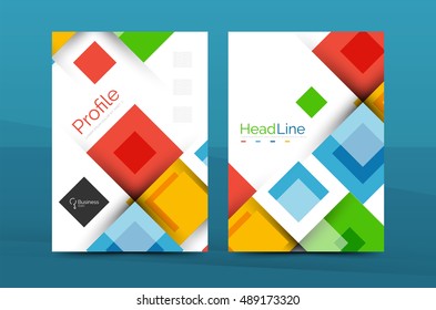Set of front and back a4 size pages, business annual report design templates. Geometric square shapes backgrounds. Vector illustration