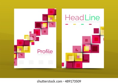 Set of front and back a4 size pages, business annual report design templates. Geometric square shapes backgrounds. Vector illustration