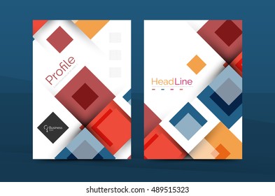Set of front and back a4 size pages, business annual report design templates. Geometric square shapes backgrounds. Vector illustration
