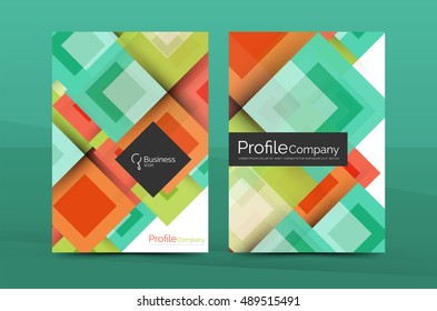 Set of front and back a4 size pages, business annual report design templates. Geometric square shapes backgrounds. Vector illustration