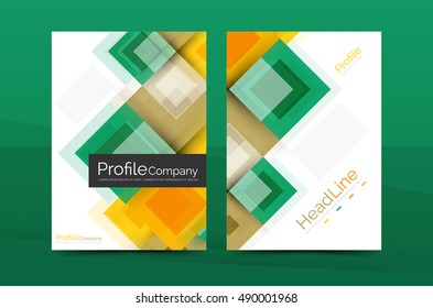 Set of front and back a4 size pages, business annual report design templates. Geometric square shapes backgrounds. Vector illustration