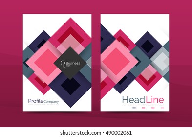 Set of front and back a4 size pages, business annual report design templates. Geometric square shapes backgrounds. Vector illustration