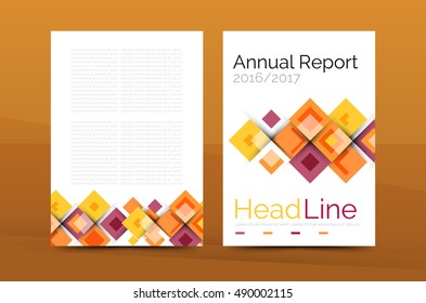 Set of front and back a4 size pages, business annual report design templates. Geometric square shapes backgrounds. Vector illustration