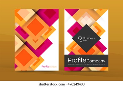 Set of front and back a4 size pages, business annual report design templates. Geometric square shapes backgrounds. Vector illustration