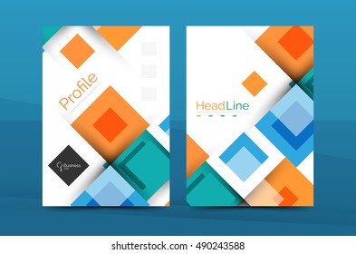 Set of front and back a4 size pages, business annual report design templates. Geometric square shapes backgrounds. Vector illustration