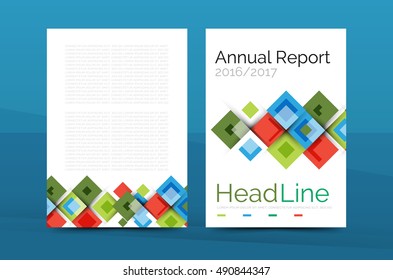 Set of front and back a4 size pages, business annual report design templates. Geometric square shapes backgrounds. Vector illustration