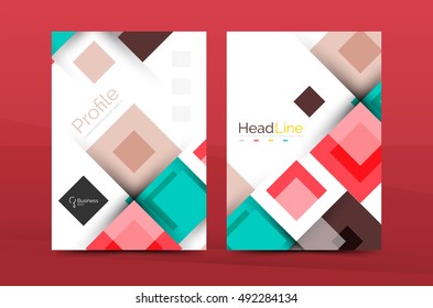Set of front and back a4 size pages, business annual report design templates. Geometric square shapes backgrounds. Vector illustration
